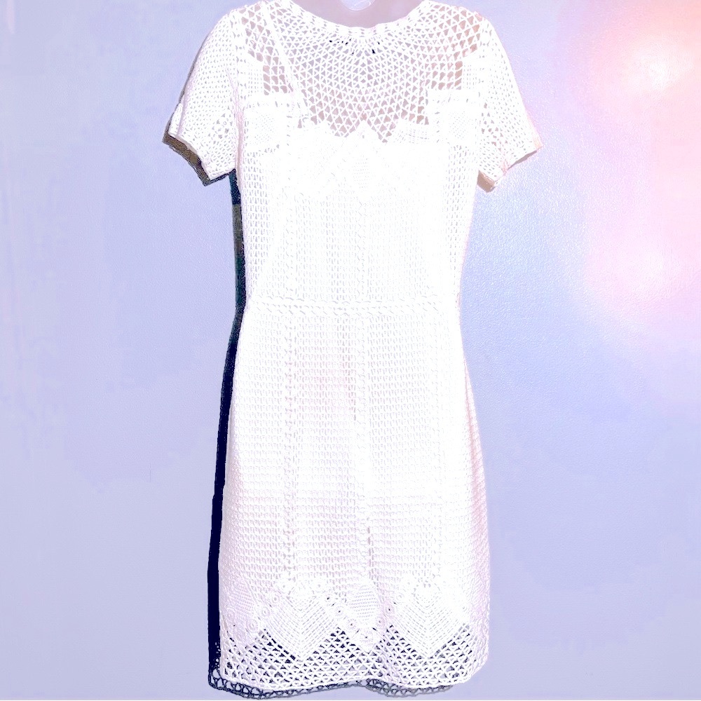 Lauren by Ralph Lauren ivory lace short sleeve dress with slip. - Picture 2 of 6